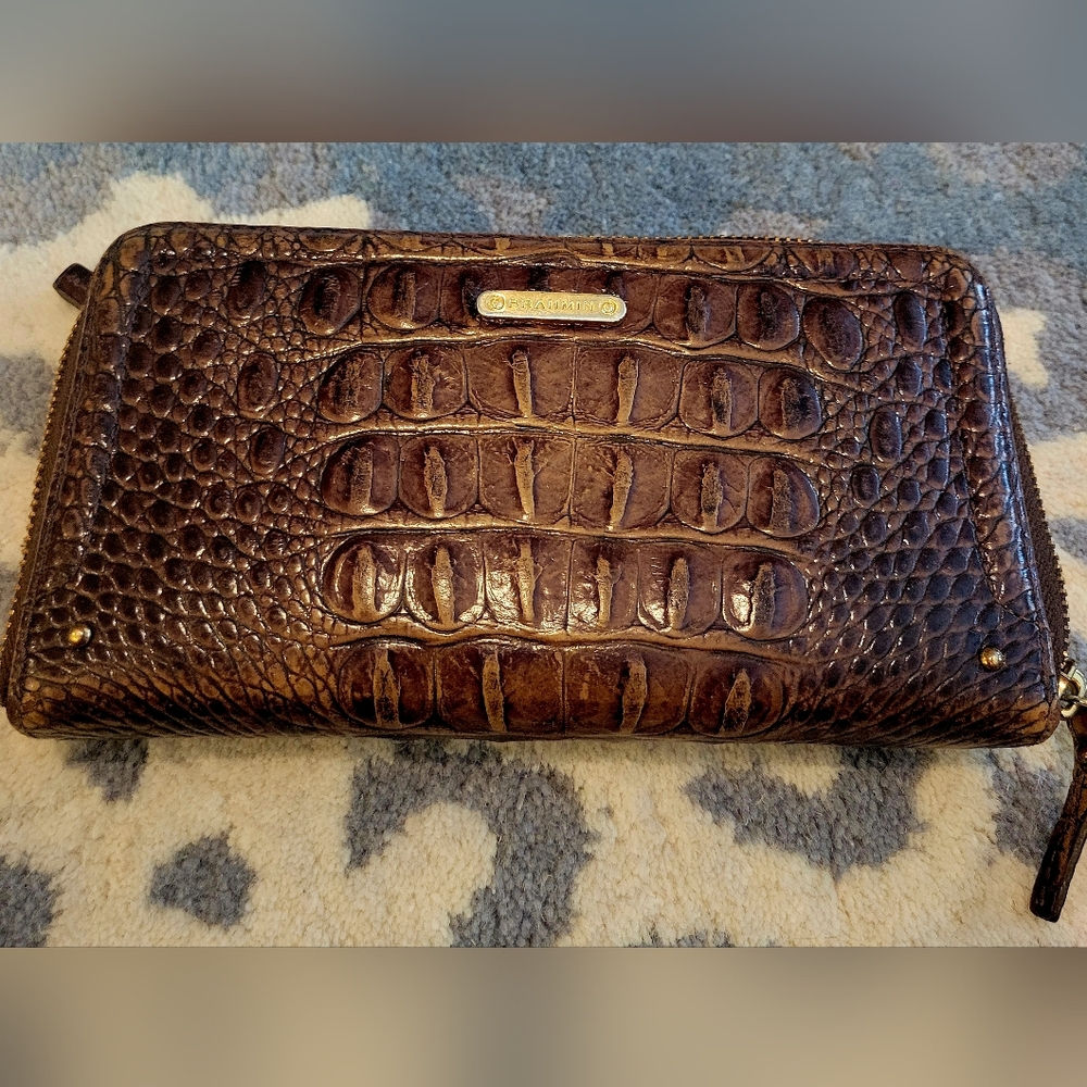 Brahmin Dark Brown Crocodile Embossed Ady Clutch Wallet